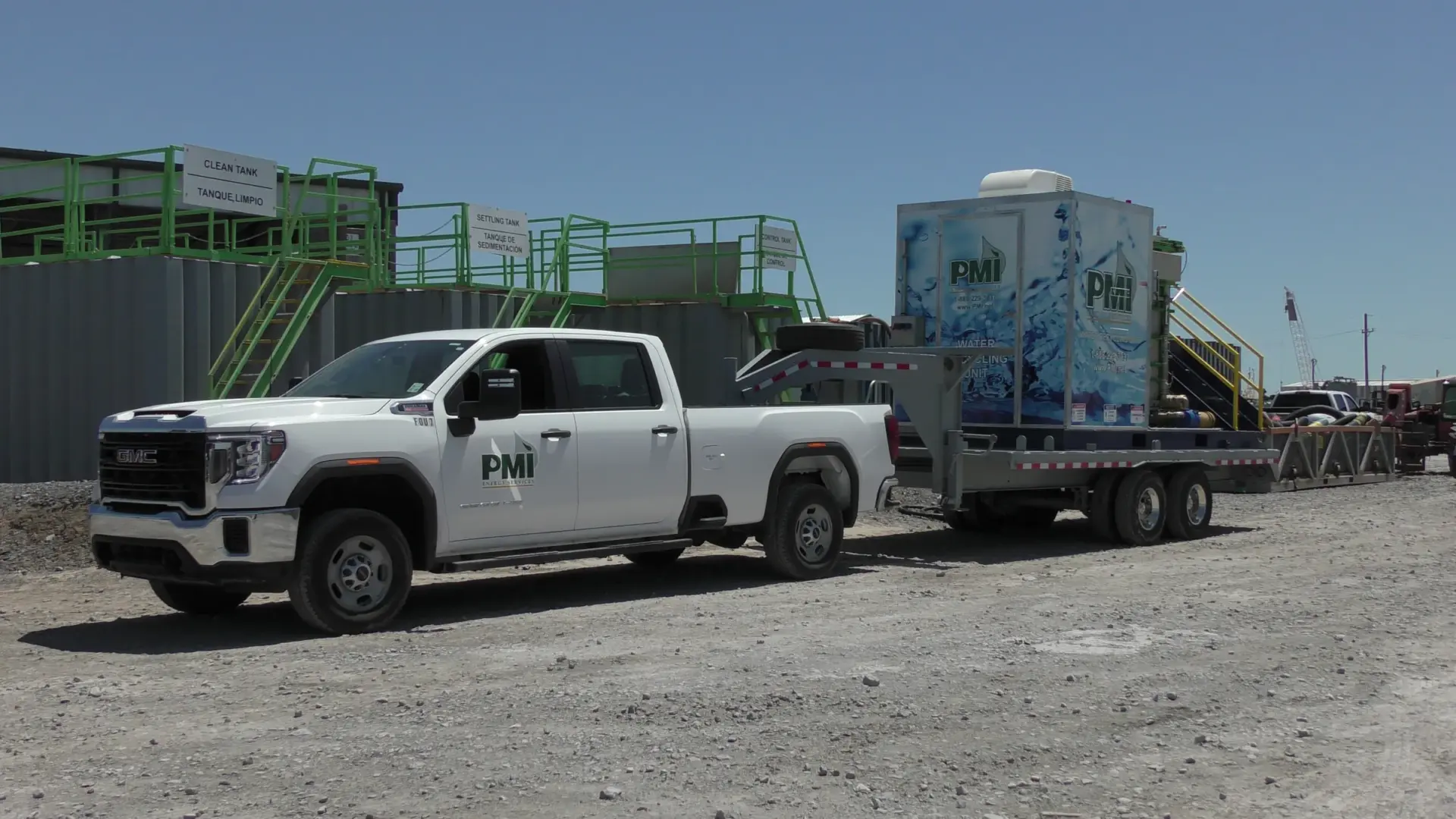 PMI pickup towing the EC-AOP mobile water reclamation unit